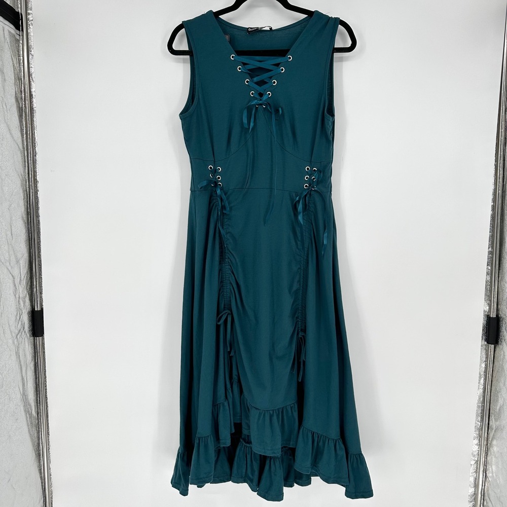 NEW Scarlet Darkness Steampunk Lace Drawstring‎ High Low Blue Dress M Whimsygoth - Picture 3 of 9